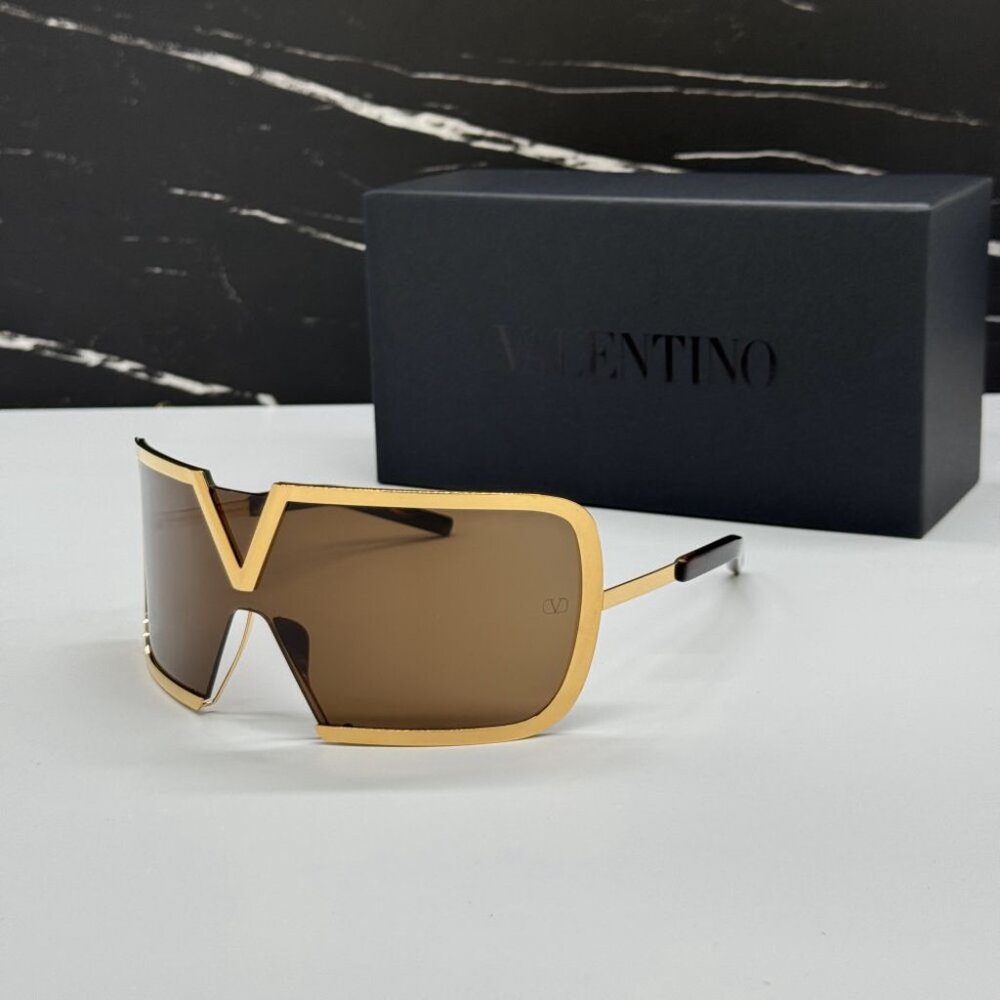 NEW VALENTINO V-ROMASK GOLD BROWN SHIELD SUNGLASSES VALENTINO VLS-120B